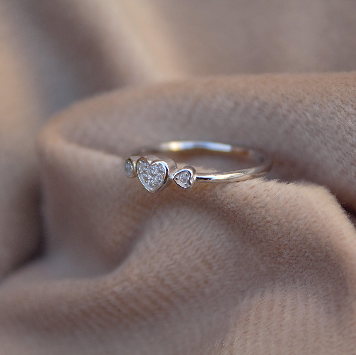 Cubic Zirconia Silver Heart Ring, 925 Sterling Silver Handmade Ring, Minimalist Thin Ring Gift for Women, CZ Anniversary Ring, Propose Ring