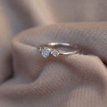 Cubic Zirconia Silver Heart Ring, 925 Sterling Silver Handmade Ring, Minimalist Thin Ring Gift for Women, CZ Anniversary Ring, Propose Ring