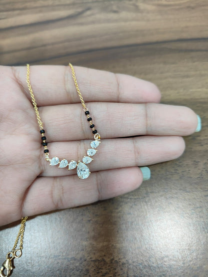 Moissanite & Black Beads Mangalsutra, Gold Chain Necklace, Handmade Beaded Jewelry, Indian Traditional Jewelry for Bride, Wedding Necklace
