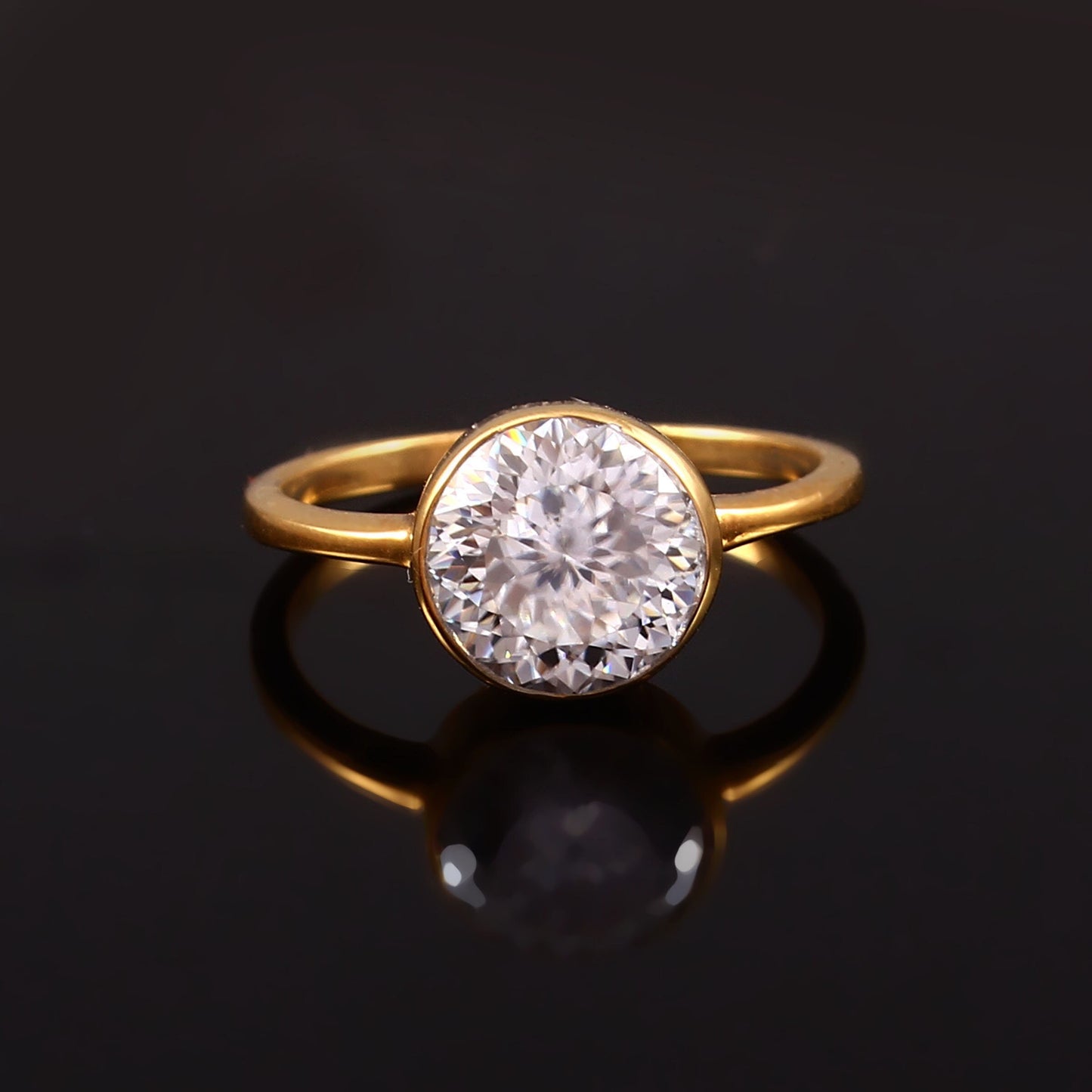 18K Gold Moissanite Ring| Round Moissanite Bezel Setting Ring| Single Stone Gold Ring| Round Cut Moissanite Ring| Anniversary Gift For Wife