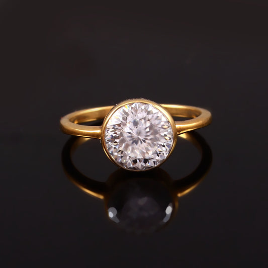 18K Gold Moissanite Ring| Round Moissanite Bezel Setting Ring| Single Stone Gold Ring| Round Cut Moissanite Ring| Anniversary Gift For Wife