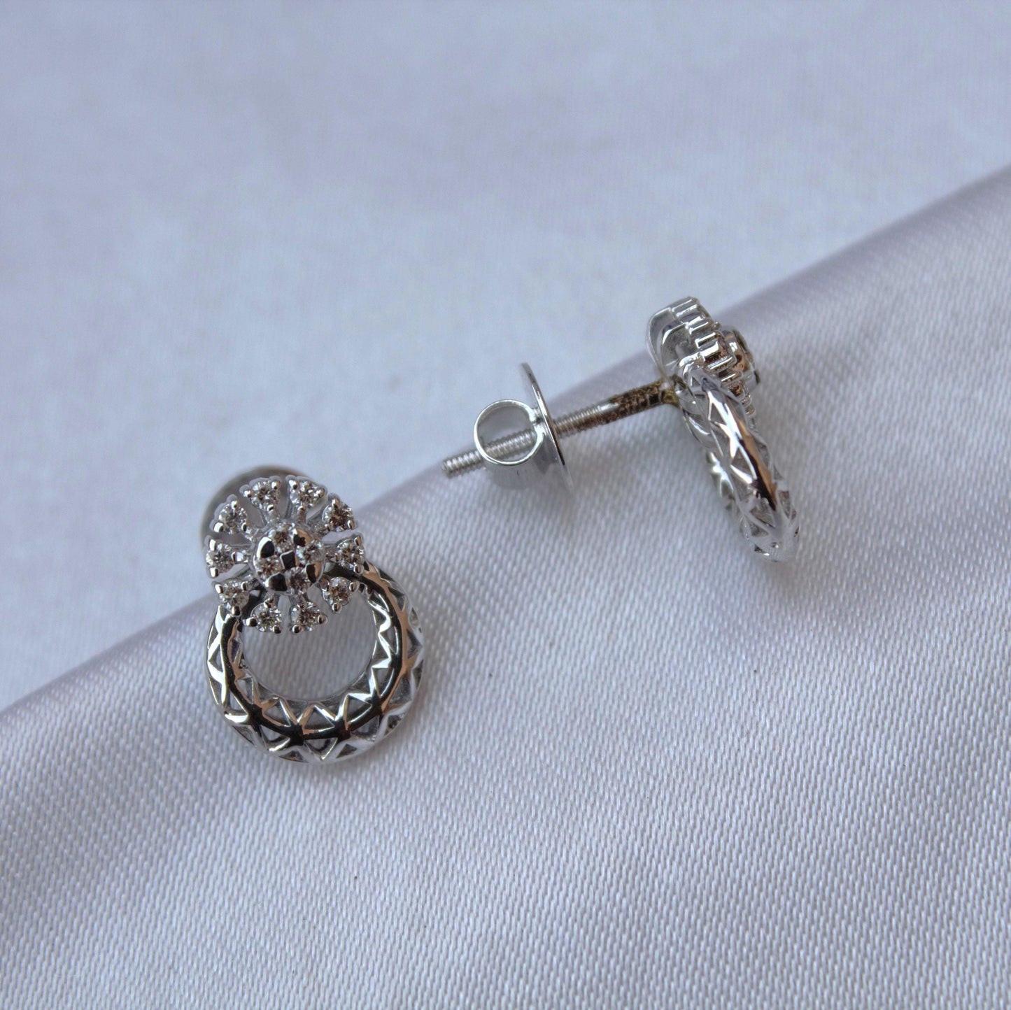 White Gold Pendant with Stud Earrings Set, 18k Gold Diamond Jewelry Set, Handmade Vintage Jewelry Set, Designer Statement Certified Jewelry