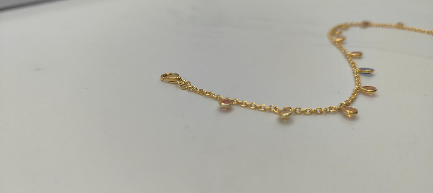 Multi Sapphire Charm Necklace, Rainbow Sapphire Jewelry, 925 Sterling Silver Necklace, Handmade Necklace for Bride, Minimalist Necklace