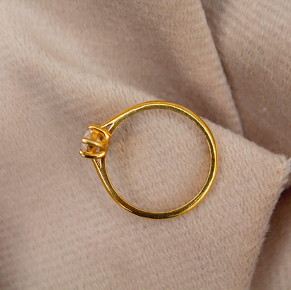 14K Solid Yellow Gold Lab Diamond Ring, 5.5 US Lab Grown Diamond Ring For Gift, Single Diamond Six Prong Setting Lab Diamond Ring For Wife