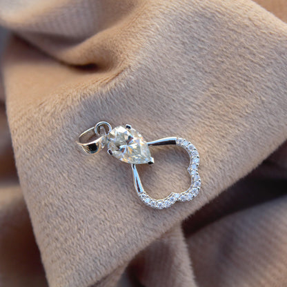 White Moissanite Pendant in 925 Sterling Silver, Designer Silver Pendant for Chain, White Stone Dainty Pendant, Silver Charm Pendant Jewelry