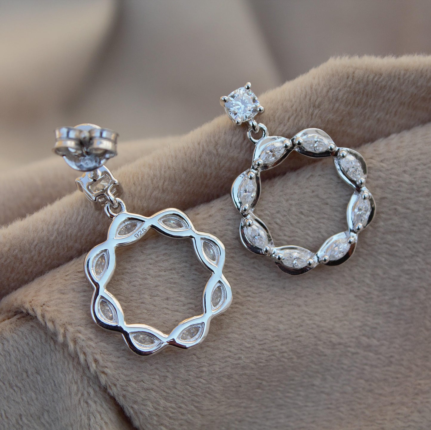 White Moissanite Stud Hoop Earrings, 925 Sterling Silver Hoop Earrings for Women, Statement Moissanite Jewelry, Anniversary Gift for Wife