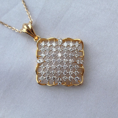 Cluster Diamond Gold Jewelry Set, 18K Yellow Gold Pendant with Earrings Set, Statement Real Diamond Jewelry, Wedding Gift for Bridesmaids