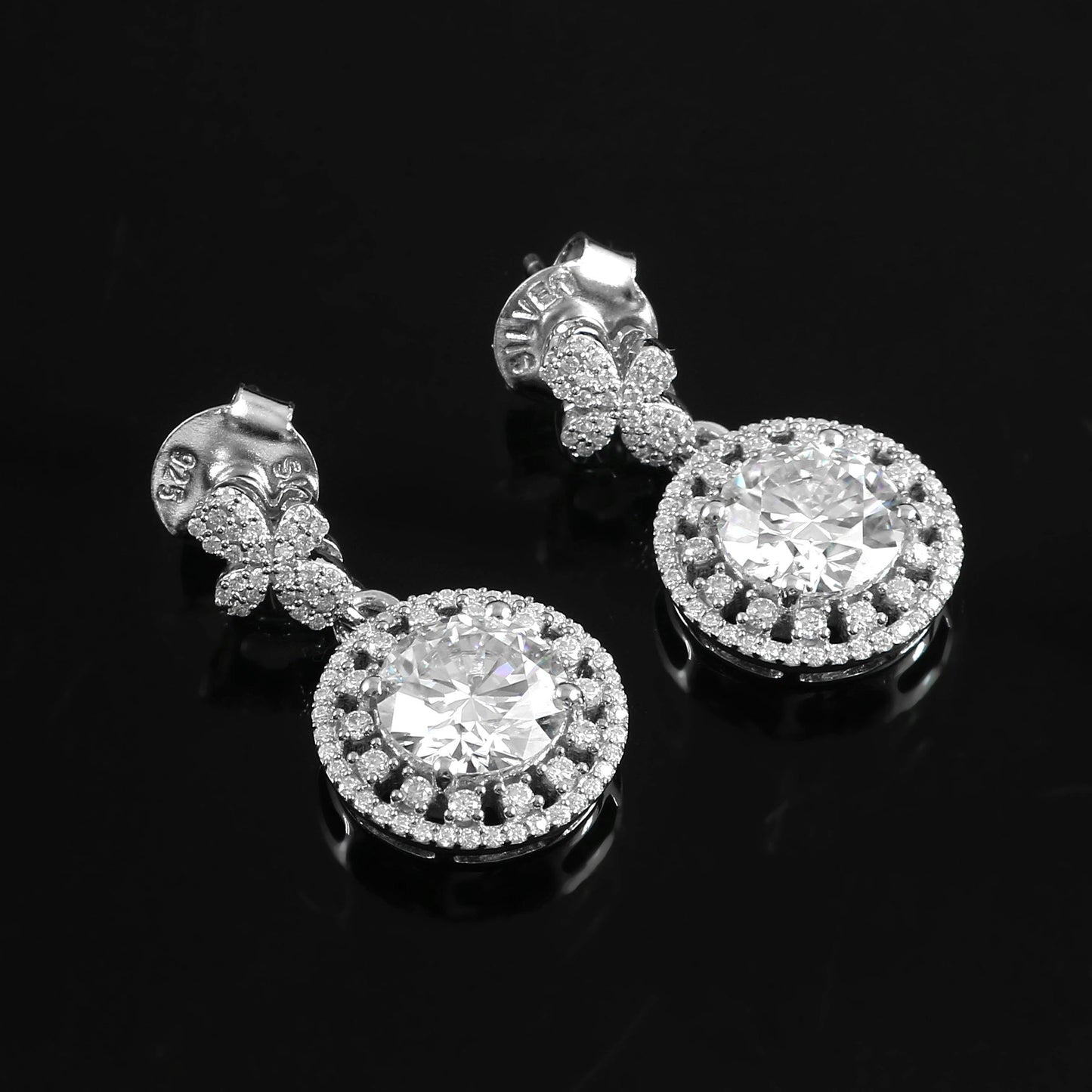 Moissanite Gold Earrings, 18K Solid White Gold Halo Earrings, Designer Drop Dangle Earrings, Birthday Gift for Mom, Stud Dangle Earrings