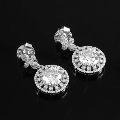 Moissanite Gold Earrings, 18K Solid White Gold Halo Earrings, Designer Drop Dangle Earrings, Birthday Gift for Mom, Stud Dangle Earrings