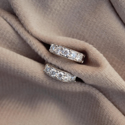 Hoop Silver Earrings with Moissanite Stone* 925 Sterling Silver Huggie Earrings* Genuine Handmade Jewelry* Moissanite Huggie Hoop Earrings