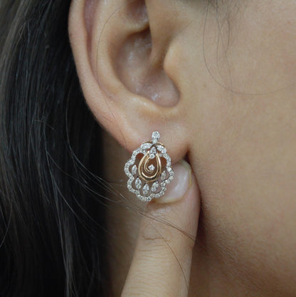 Solid 18k Rose Gold Designer Cluster Jewelry, IGI Certified Real Diamond Pendant Earrings Set, Delicate Necklace Earrings Set, Gift for Mom