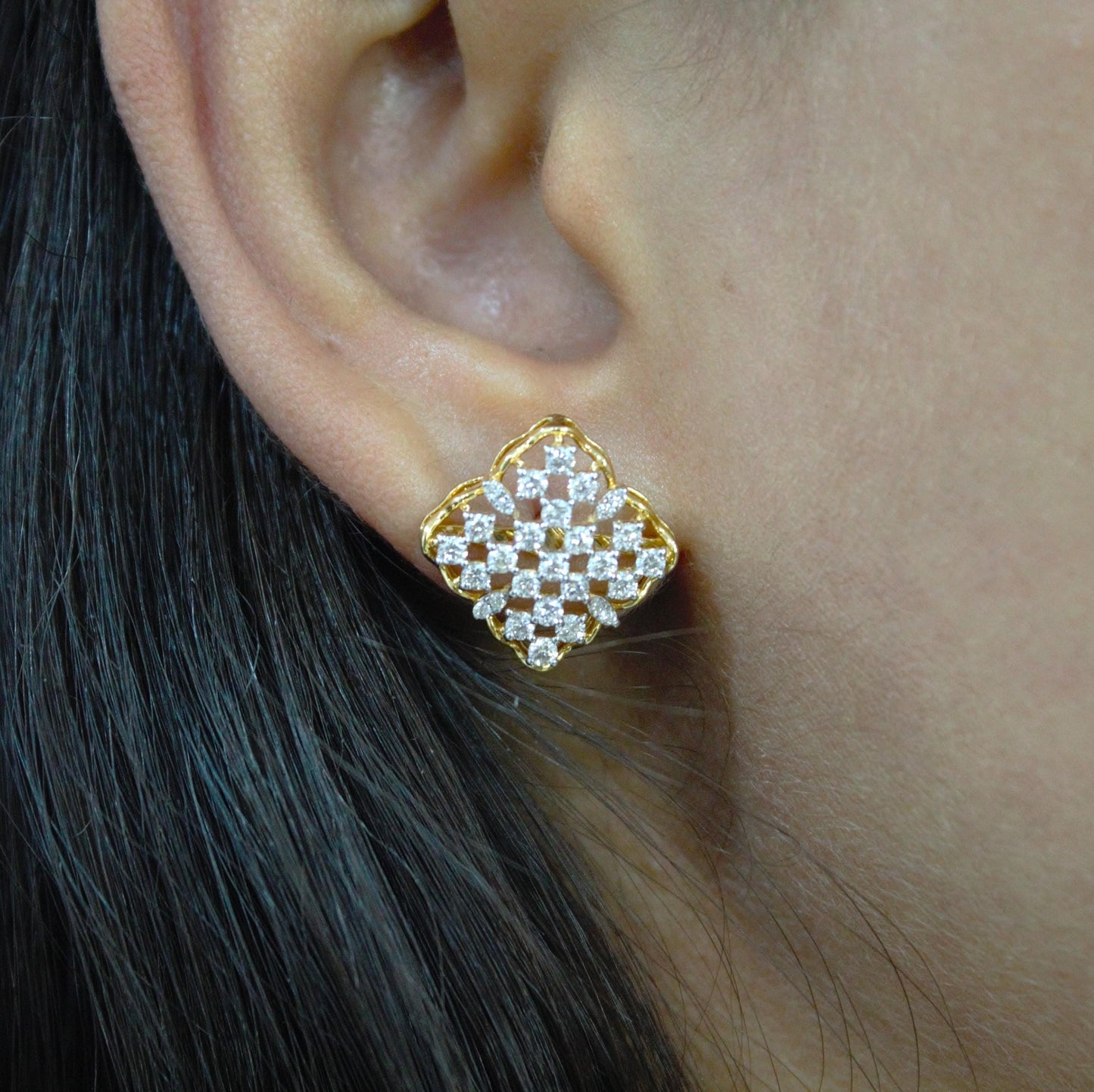 Cluster Diamond Gold Jewelry Set, 18K Yellow Gold Pendant with Earrings Set, Statement Real Diamond Jewelry, Wedding Gift for Bridesmaids