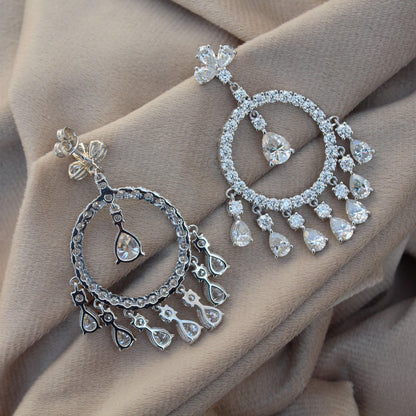 Moissanite Dangle Earrings, Dangling Earrings For Her, 925 Sterling Silver Jewelry, Elegant Moissanite Silver Dangle Earring, Gift For Wife