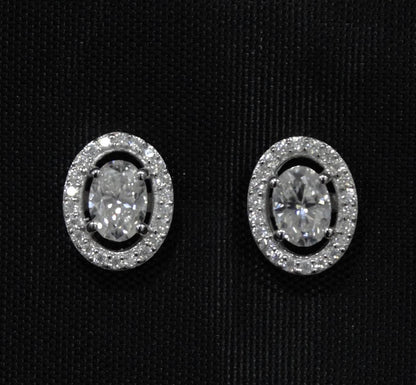 Oval Cut Moissanite Stud Earrings in 925 Sterling Silver, Tiny Stud Earrings for Bridesmaids, Solitaire Halo Stud Earrings, Gift for Women