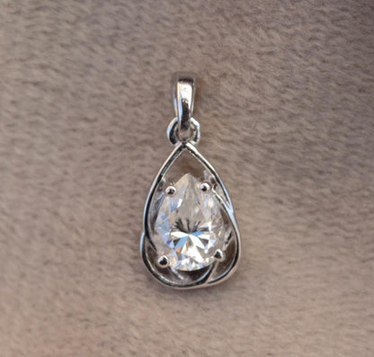 White Moissanite Pear Cut Pendant, 925 Sterling Silver Dainty Pendant, Silver Tiny Pendant, Silver Charm Pendant, Perfect Anniversary Gift
