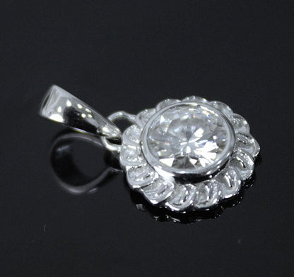 Round Cut Moissanite Stone Pendant, 925 Sterling Silver White Stone Pendant, Silver Moissanite Jewelry, Dainty Silver Charm Pendant for Her