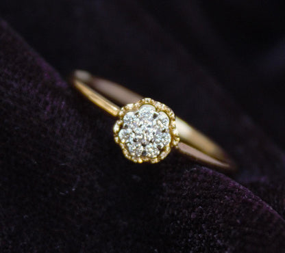 Round Melee Natural Diamond Ring For Birthday Gift, 18K Solid Gold Jewelry, Affordable Gold Ring, Real Gold Lightweight Jewelry For Gift