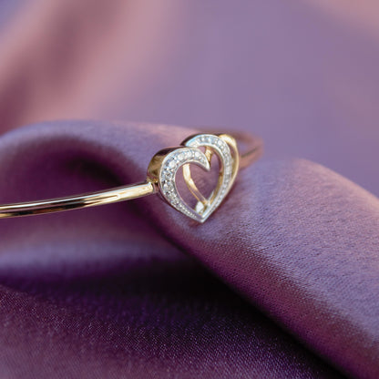 Heart Shape Natural Diamond Gold Bracelet, 14K Solid Gold Adjustable Bracelet, 0.14 Carat Natural Diamond Gold Cuff Bracelet For Girlfriend