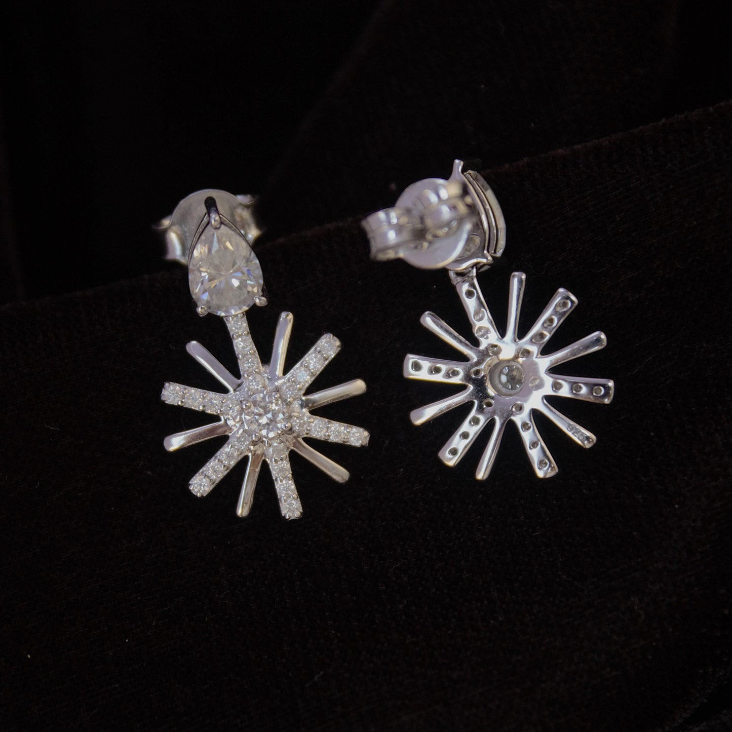 Moissanite Cluster Flower Stud Dangle Earrings, Designer Party Wear Earrings, Floral Shape Earrings for Women, Vintage Earrings in Silver