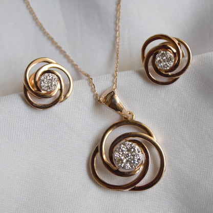 Real Diamond Solitaire Necklace Set, Round Cut Pendant with Stud Earrings,18k Rose Gold Charm Pendant, Tiny Stud Earrings, Gift for Daughter