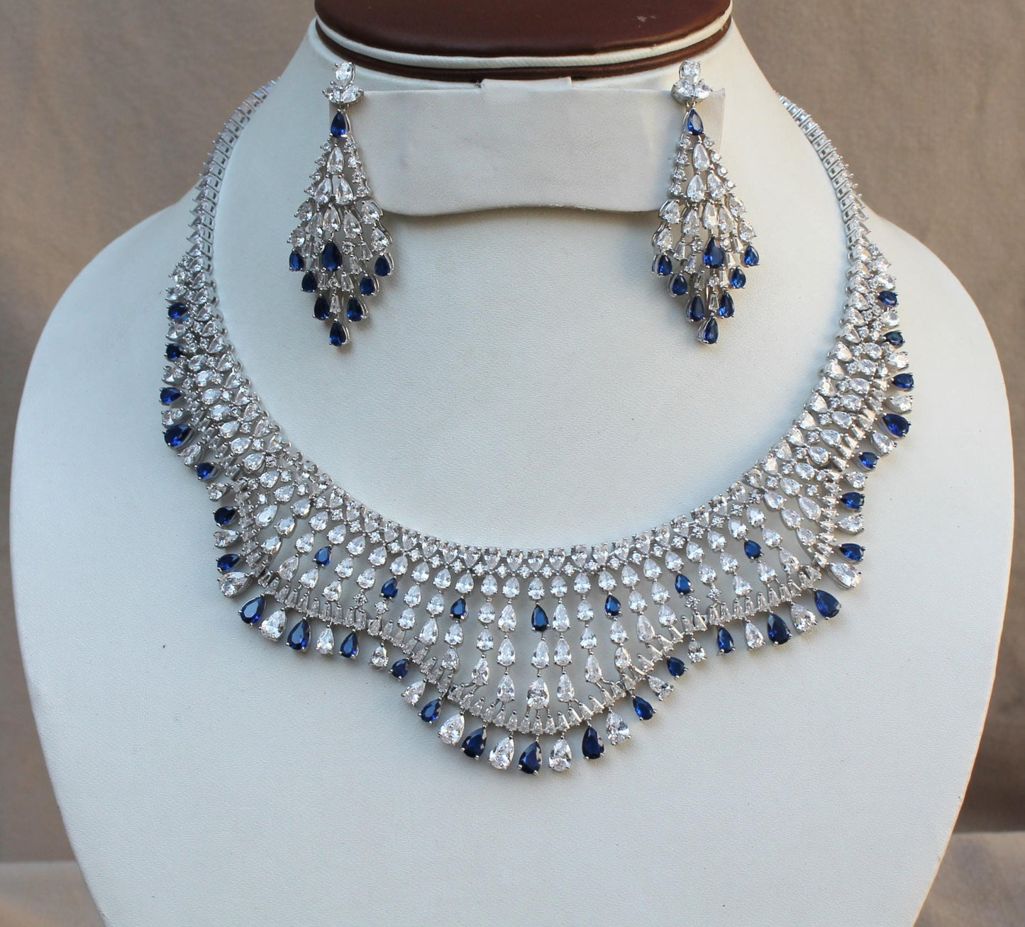 Cubic Zirconia Silver Jewelry Set, Choker Necklace with Earring-Ring-Bracelet, Designer 925Sterling  Jewelry Set Perfect Valentines Day Gift