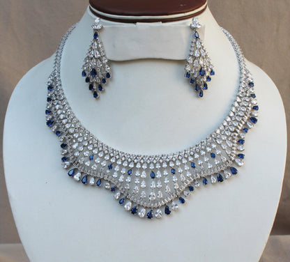 Cubic Zirconia Silver Jewelry Set, Choker Necklace with Earring-Ring-Bracelet, Designer 925Sterling  Jewelry Set Perfect Valentines Day Gift