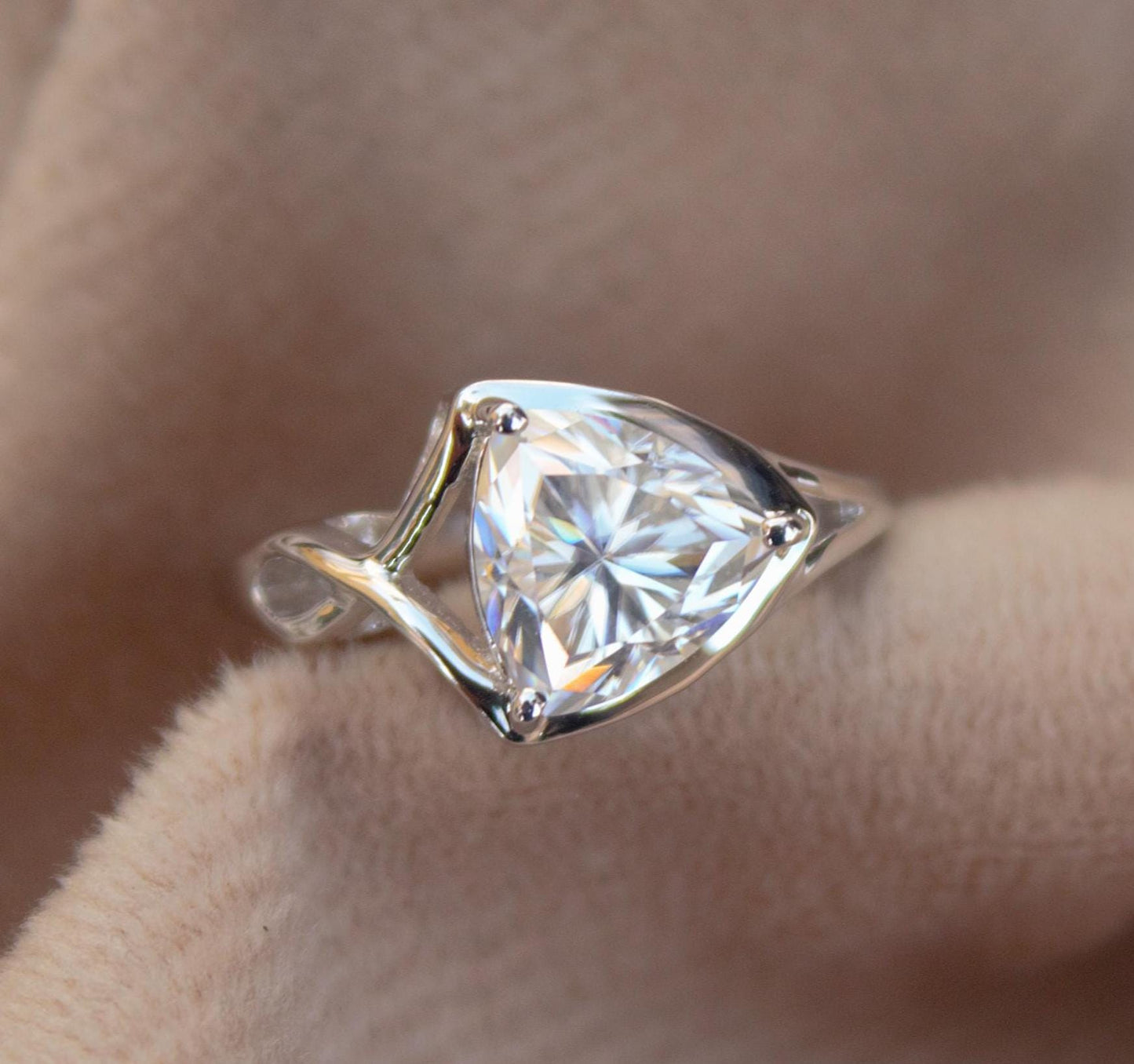 Solitaire Trillion Cut Moissanite Ring, Statement Silver Ring, 925 Sterling Silver Ring for Women, Wedding Bridal Ring, Promise Ring for Her