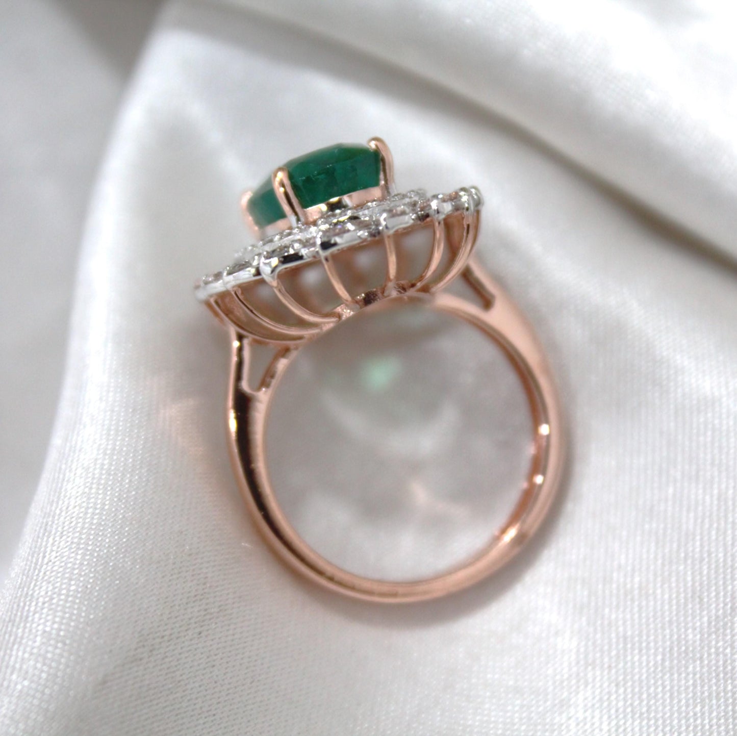 Natural Emerald with Natural Diamonds, Solid Rose Gold Ring for Birthday Gift, Elegant Real Diamond with Real Gold Ring
