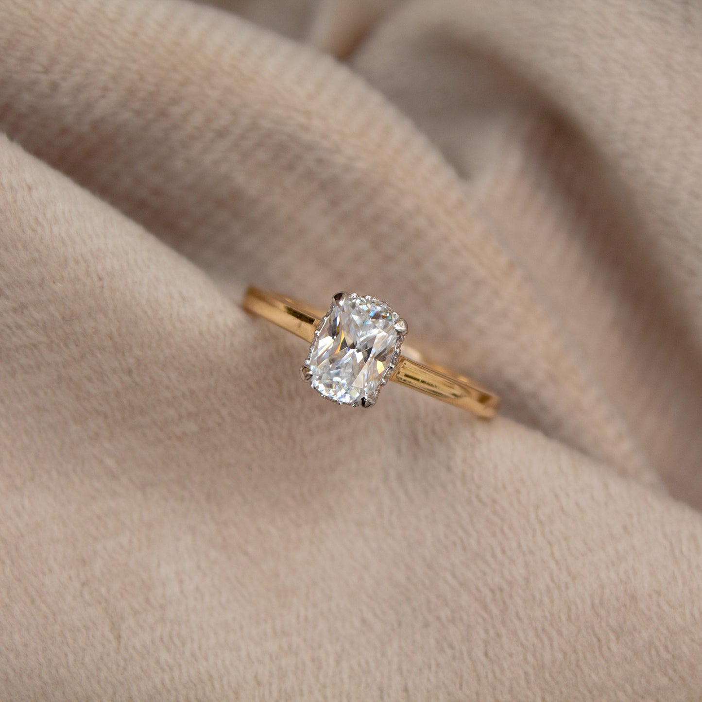 Long Cushion Cut With Melee Round Moissanite Ring, 14K Solid Yellow Gold Moissanite Ring, 7 US Gold Ring For Women, Perfect Anniversary Gift