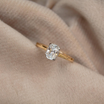 Long Cushion Cut With Melee Round Moissanite Ring, 14K Solid Yellow Gold Moissanite Ring, 7 US Gold Ring For Women, Perfect Anniversary Gift