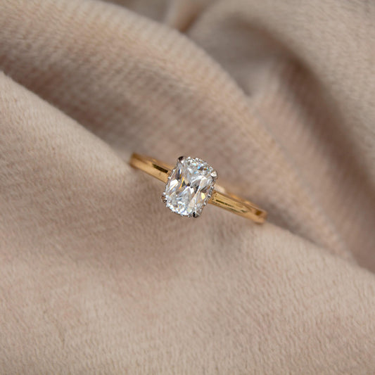 Long Cushion Cut With Melee Round Moissanite Ring, 14K Solid Yellow Gold Moissanite Ring, 7 US Gold Ring For Women, Perfect Anniversary Gift