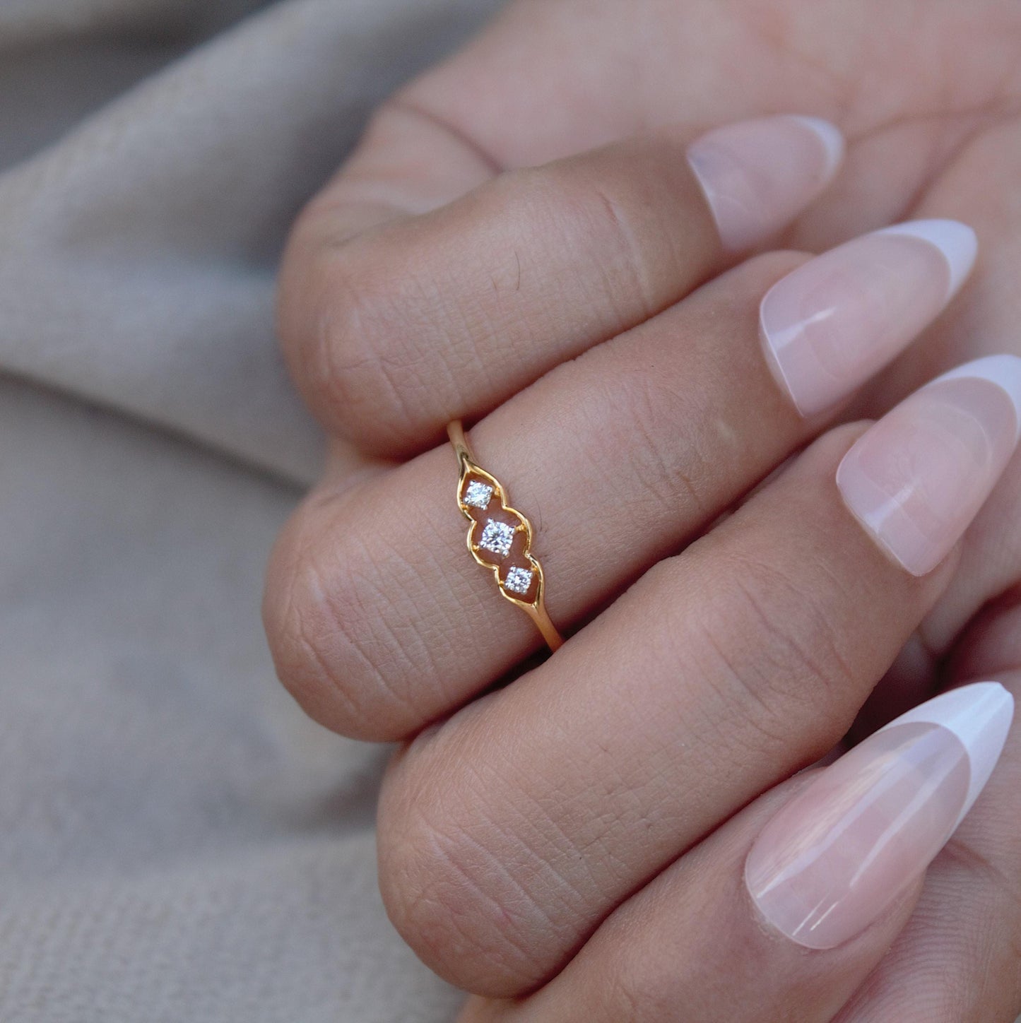 Three Stone Diamond Ring, 1.43 Gm Diamond Gold Ring, 18K Dainty Yellow Gold Jewelry, IGI Certified Natural Diamond Gold Ring Gift for Wife