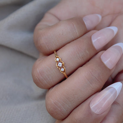 Three Stone Diamond Ring, 1.43 Gm Diamond Gold Ring, 18K Dainty Yellow Gold Jewelry, IGI Certified Natural Diamond Gold Ring Gift for Wife