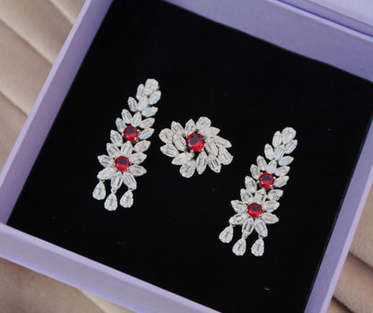 Amazing Silver Necklace Set, Statement Jewelry Set, Bridal Wedding Jewelry Premium Necklace- Earring-Ring-Bracelet Set