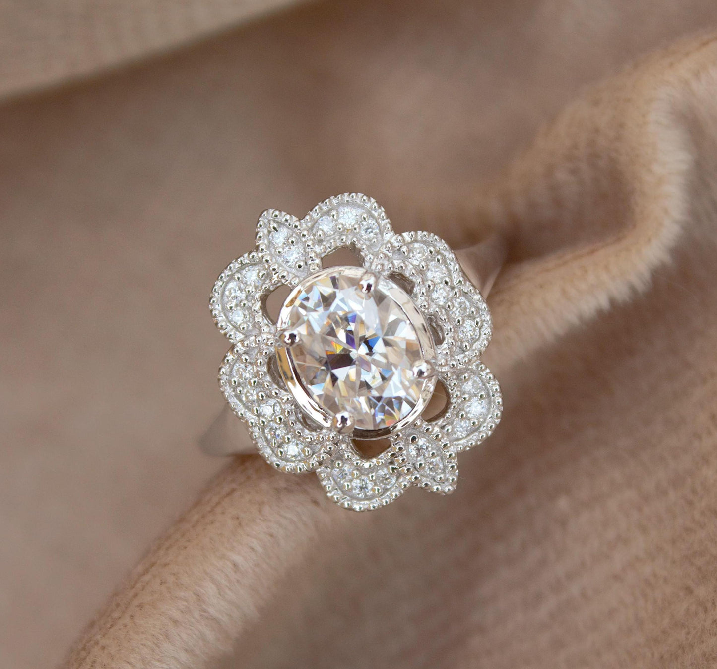 Brilliant Cut Moissanite Cluster Ring, 925 Sterling Silver Designer Ring for Bride, Vintage Wedding Ring, Beautiful Silver Jewelry for Women