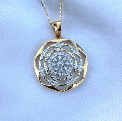 Natural Diamond Halo Cluster Pendant, 18k Solid Yellow Gold Pendant for Wife, IGI Certified Beautiful Diamond Pendant, Designer Elegant Gift