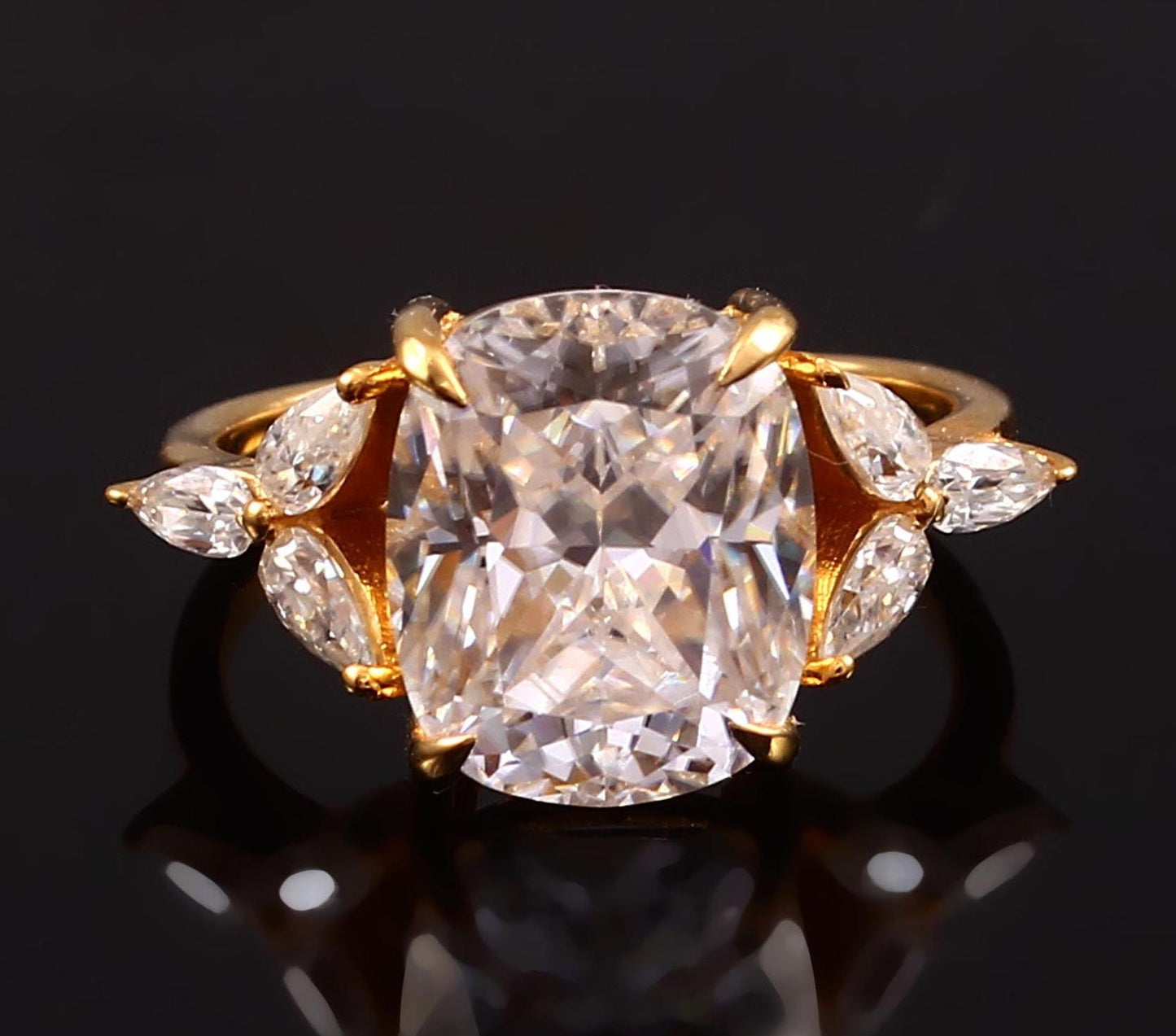 Lab Grown Diamond Gold Ring- IGI Lab Diamond Ring- VVS Diamond Elongated Cushion Ring-Diamond Gold Ring-Lab Created Diamond Ring