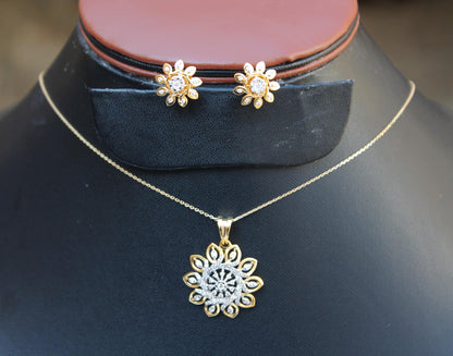 18K Solid Yellow Gold Real Diamond Jewelry Set, IGI Certified Diamond Necklace and Earrings, Floral Design Jewelry for Women, Ready to Ship