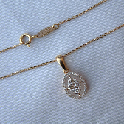Natural Diamond Halo Solitaire Gold Necklace, 18k Yellow Gold Chain Pendant Necklace, Oval Shape Necklace for Her, Anniversary Gift for Wife