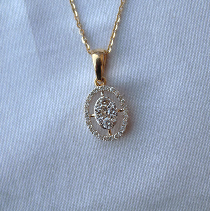 Natural Diamond Halo Solitaire Gold Necklace, 18k Yellow Gold Chain Pendant Necklace, Oval Shape Necklace for Her, Anniversary Gift for Wife