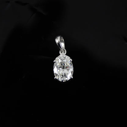 Oval Moissanite Silver Pendant, Solitaire White Stone Pendant, 925 Sterling Silver Sparkling Pendant, Classic Silver Pendant Jewelry for Her