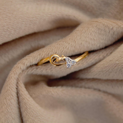 18K Solid Yellow Gold Ring, 0.06 Carat Natural Diamonds, Peacock Design Diamond Ring, Three Stone Diamond Ring, Anniversary Gift For Wife