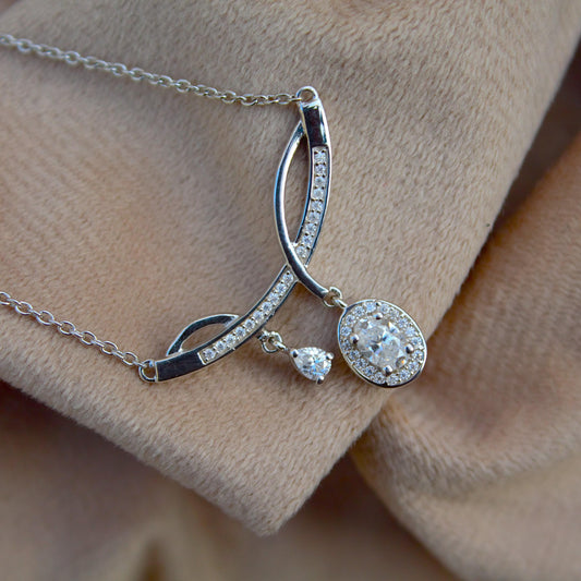 Statement Moissanite Silver Necklace, 925 Sterling Silver Chain Necklace, Lightweight Travel Jewelry, Dainty Silver Necklace Gift for Women