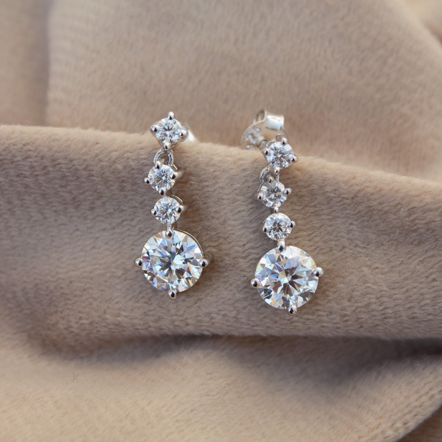 Round Cut Moissanite Silver Dangle Earrings, Push Back Silver Earrings, 925 Sterling Silver Handmade Earrings, Perfect Birthday Gift for Her