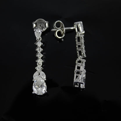 Drop and Dangle Moissanite Silver Earrings, 925 Sterling Silver Long Dangle Earrings for Women, Moissanite Jewelry, Propose Gift for Her