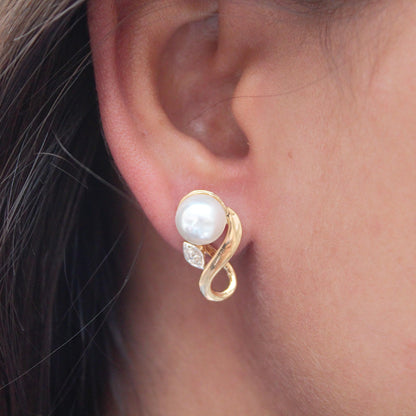 Natural Diamond With Pearl Stud Earring, Certified Real Diamond 18K Gold Jewelry, Screw Back Earring for Women, Beautiful Luxuries Earrings