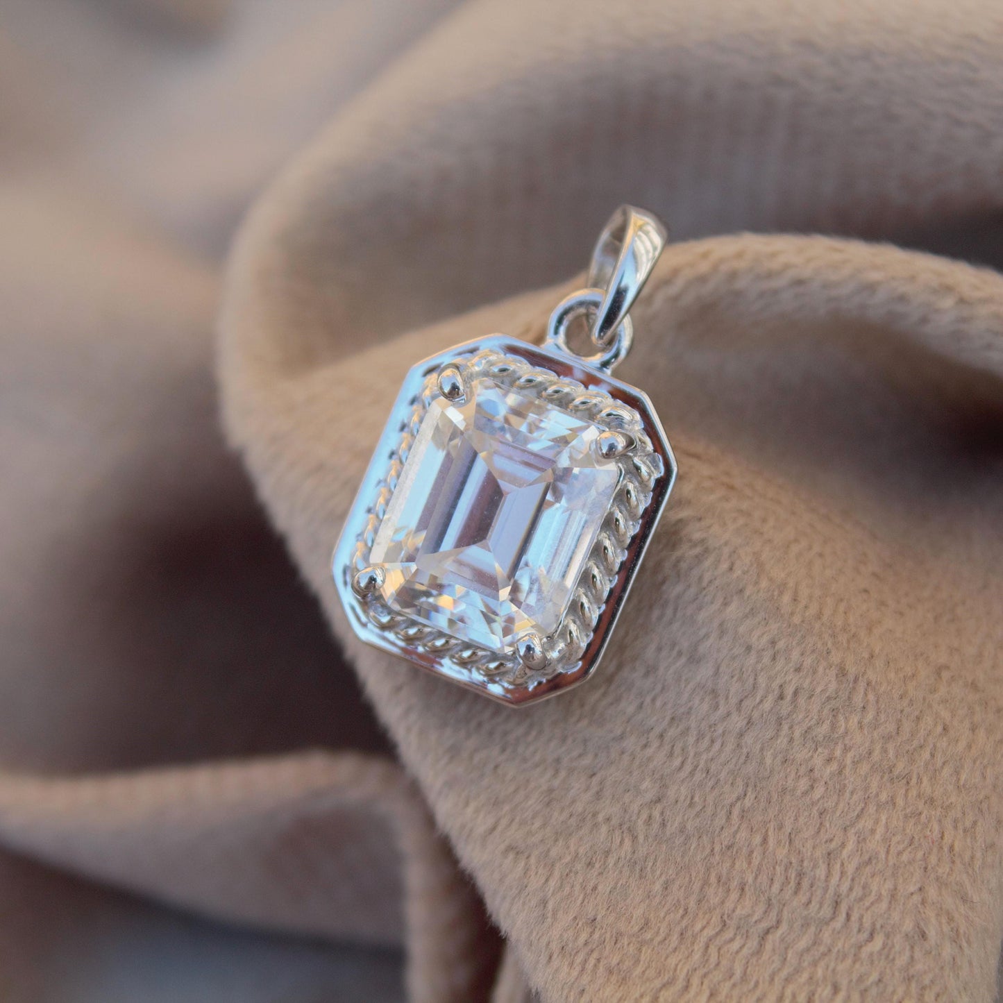 Emerald Cut Bezel and Prong Set Moissanite Pendant, 925 Sterling Silver Solitaire Pendant, Statement Pendant for Men, Perfect Gift for Him