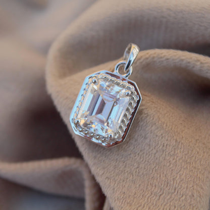 Emerald Cut Bezel and Prong Set Moissanite Pendant, 925 Sterling Silver Solitaire Pendant, Statement Pendant for Men, Perfect Gift for Him