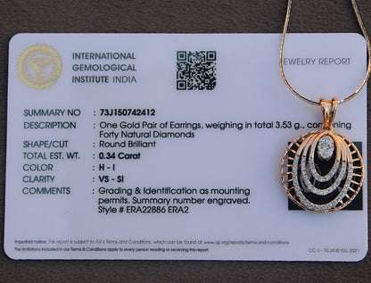 18K Rose Gold Natural Diamond Necklace and Earrings Set, Designer Vintage Gold Jewelry, VSSI Diamond Jewelry Set, Wedding Gift for Bride