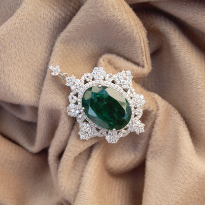 Moissanite & Green Inclusions Emerald Pendant for Gift, Designer Sterling Silver Pendant, 925 Silver Pendant for Chain, Victorian Jewelry